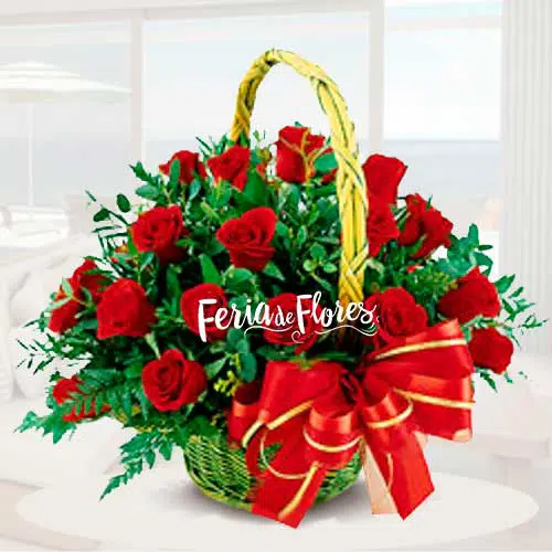 Floral Basket with 24 Roses